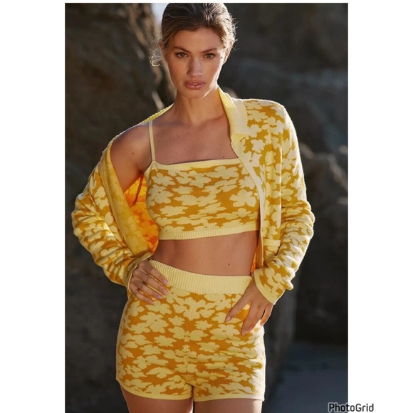 Anthropologie Sweaters - Anthropologie Maeve Yellow Three Piece Short Tank Cardigan Set XXS